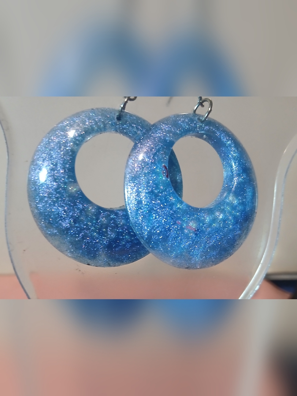 Hand Crafted Resin Blue Glitter Hoop Earrings
